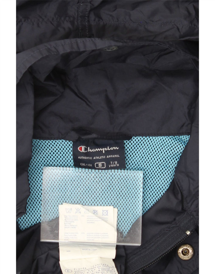 CHAMPION Boys Hooded Rain Jacket 7-8 Years Small Navy Blue Polyamide