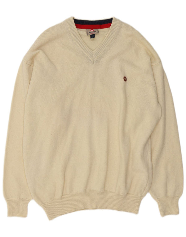 Murphy & Nye Mens Sailwear V-Neck Jumper Sweater Large Off White Wool