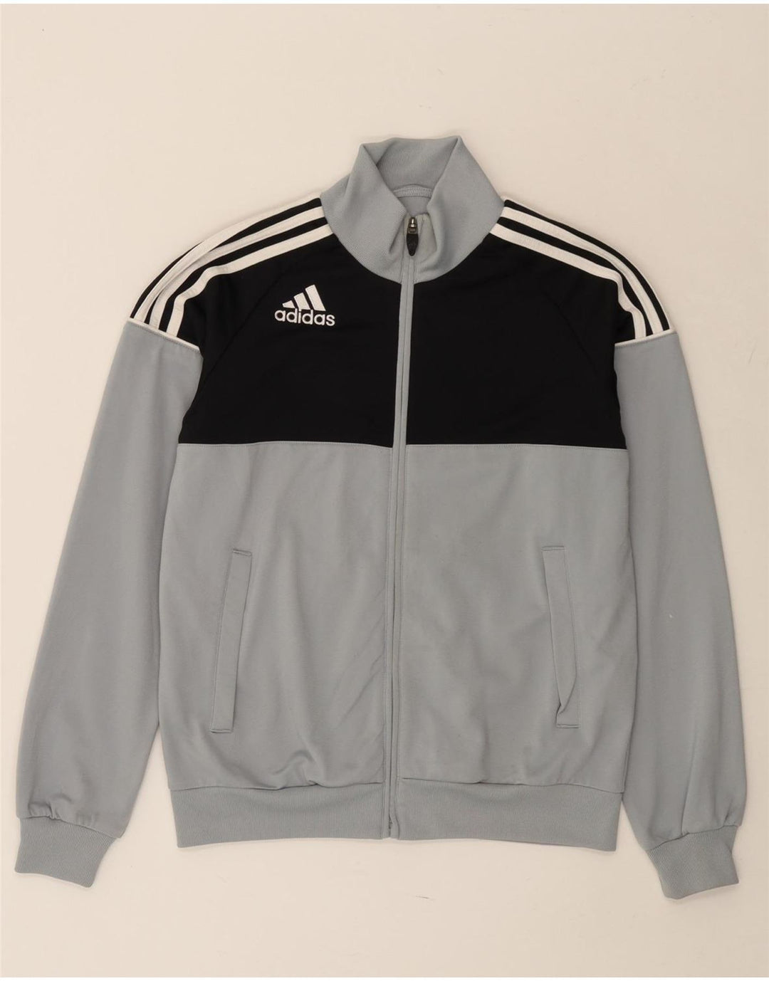ADIDAS Boys Tracksuit Top Jacket 13-14 Years Grey Colourblock Polyester