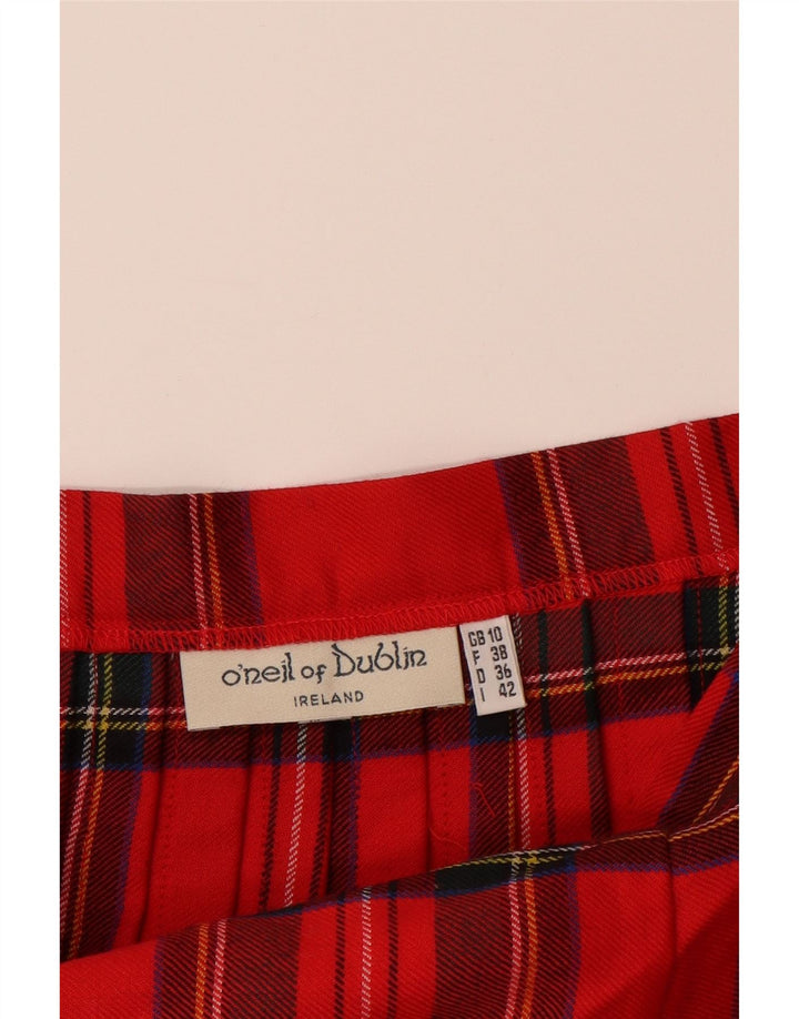 O'NEIL OF DUBLIN Womens Pleated Wrap Skirt UK 10 Small W27  Red Plaid Wool