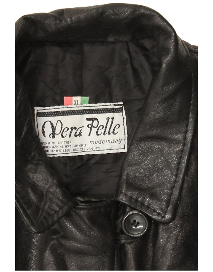 VINTAGE Womens Leather Coat UK 18 XL Black Leather