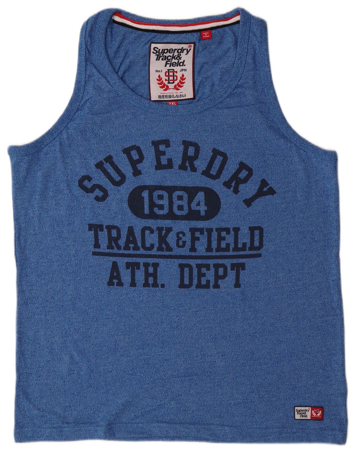 SUPERDRY Mens Graphic Vest Top 2XL Blue Cotton