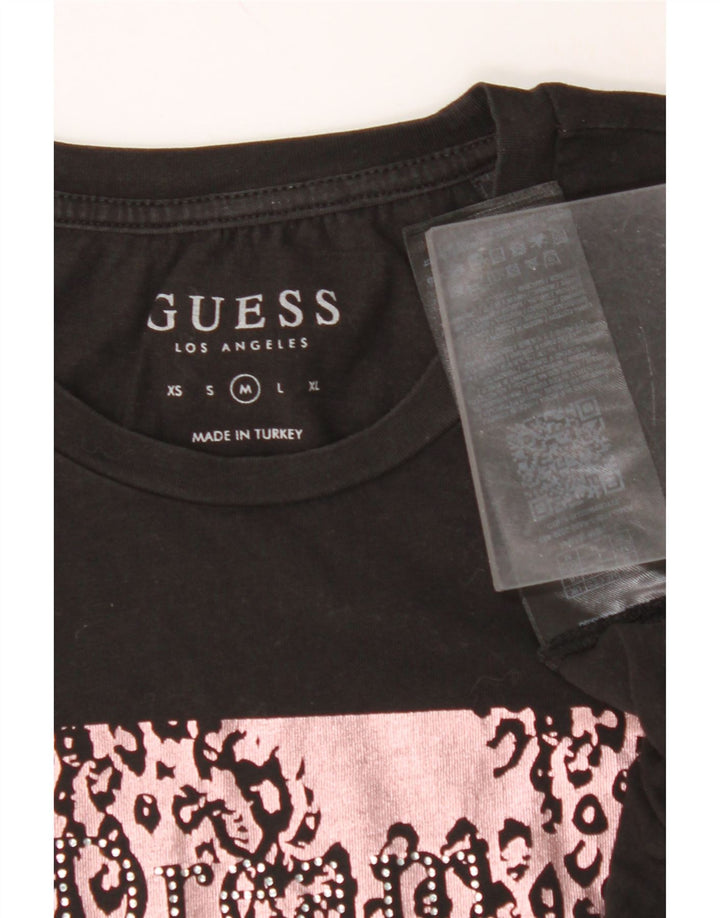 GUESS Womens Graphic T-Shirt Top UK 12 Medium Black Cotton