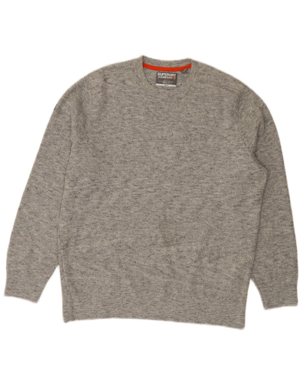 SUPERDRY Mens Crew Neck Jumper Sweater 3XL Grey Flecked Cotton