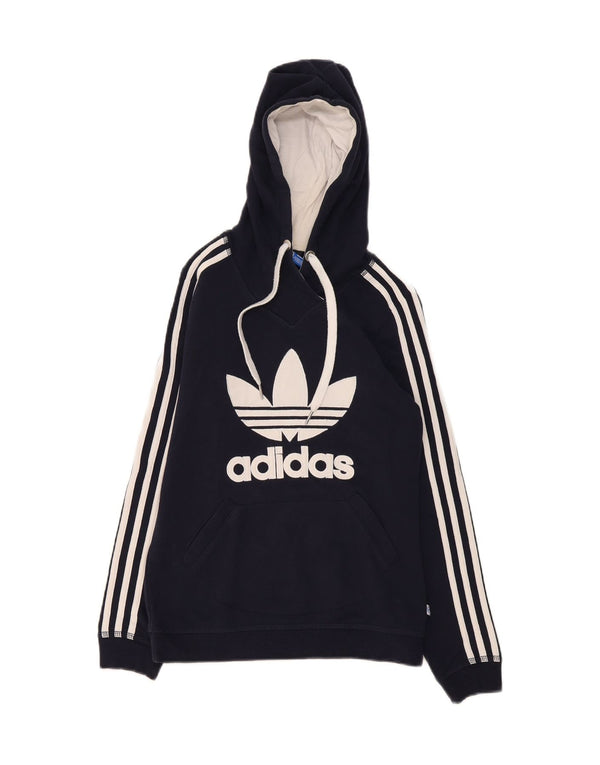 Adidas Womens Graphic Hoodie Jumper UK 10 Small Navy Blue Cotton Sports