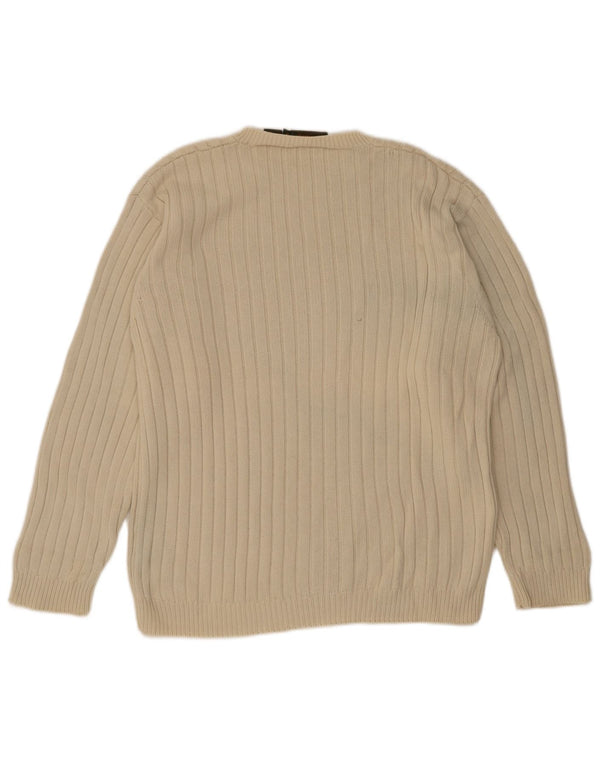 Timberland Mens Crew Neck Jumper Sweater Medium Beige Cotton