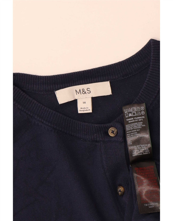 Marks & Spencer Womens Cardigan Sweater UK 14 Medium Navy Blue Viscose