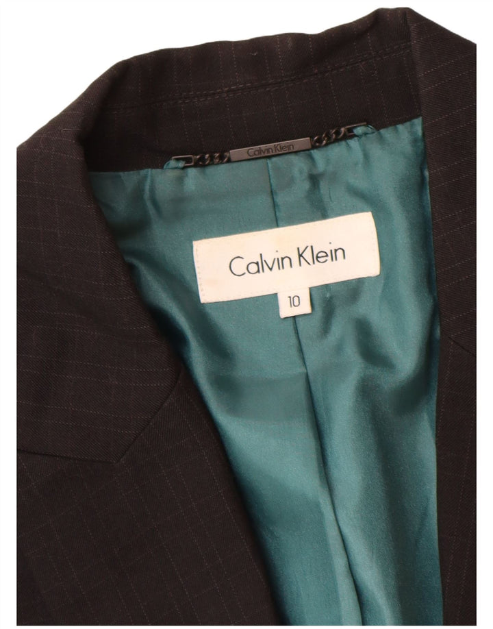 Calvin Klein Womens Blazer Jacket UK 10 Small Black Check Polyester