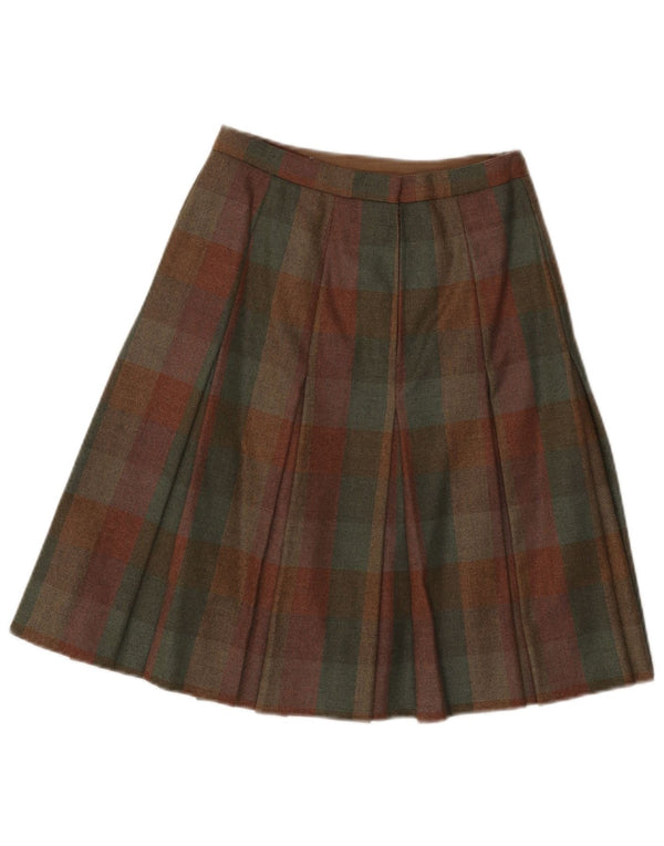 Vintage Womens Pleated A-Line Skirt W25 XS Green Check
