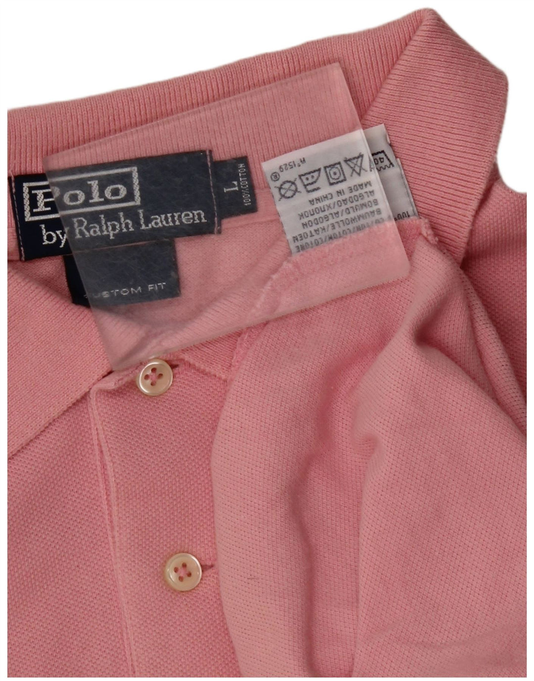 POLO RALPH LAUREN Mens Custom Fit Long Sleeve Polo Shirt Large Pink Cotton