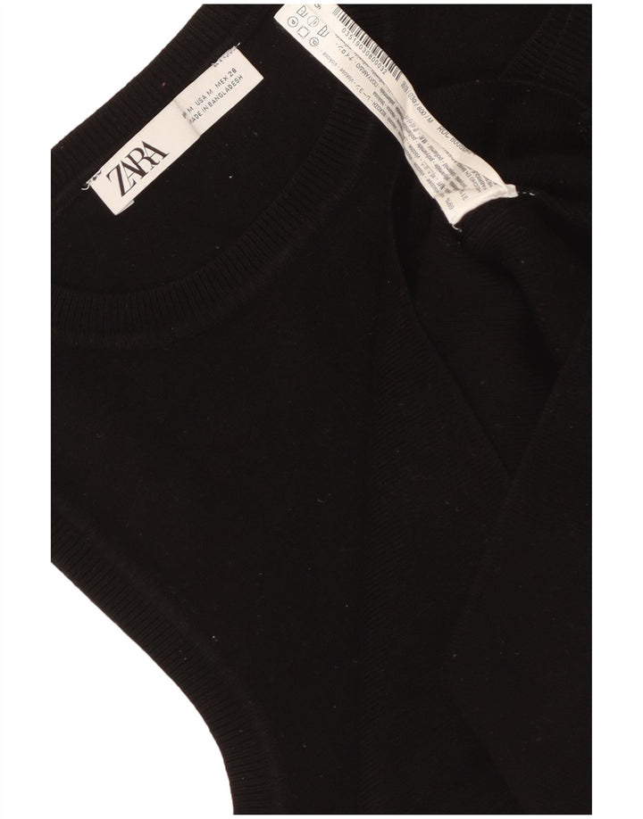 Zara Womens Crop Vest Top UK 12 Medium Black Viscose