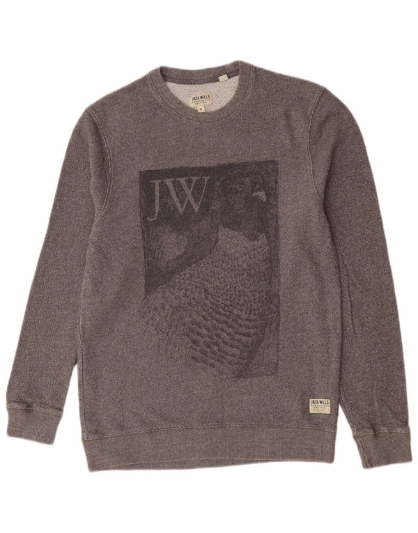 Jack Wills Mens Graphic Sweatshirt Jumper Medium Grey Cotton