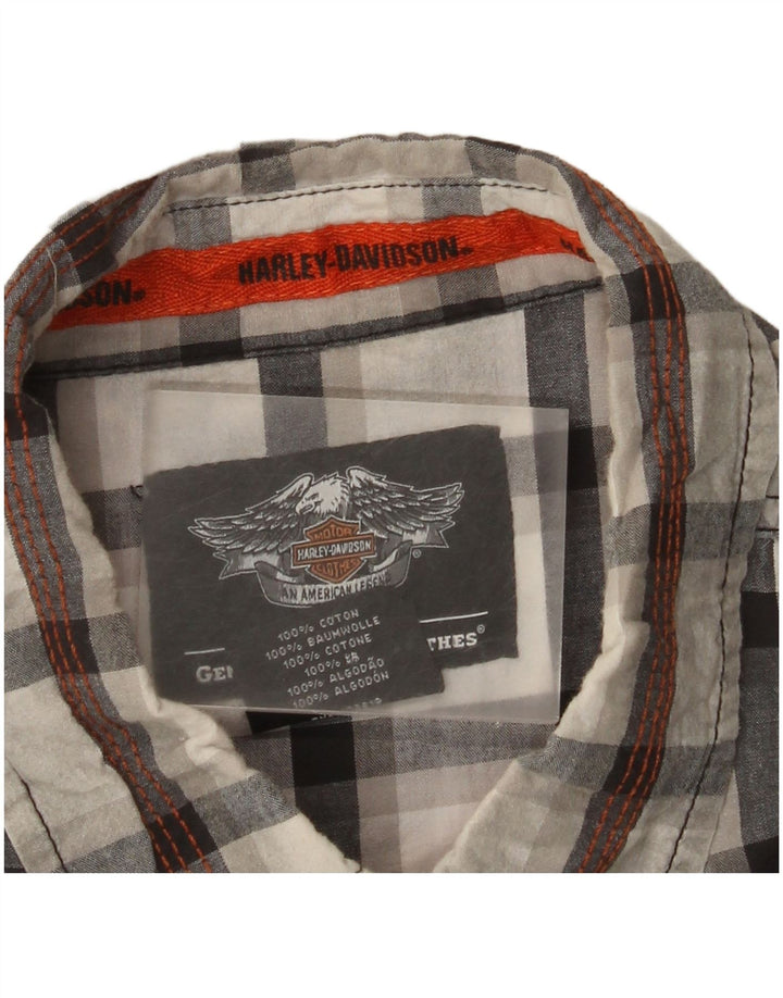 Harley Davidson Mens Graphic Short Sleeve Shirt XL Grey Check Cotton