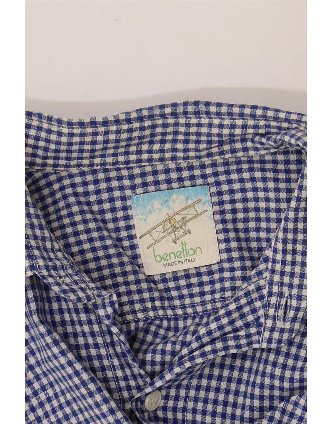 BENETTON Mens Short Sleeve Shirt XL Blue Gingham