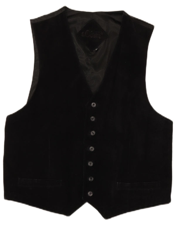 S.OLIVER Mens Suede Waistcoat XL Black Leather