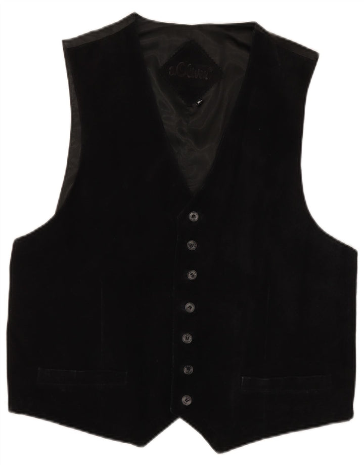 S.OLIVER Mens Suede Waistcoat XL Black Leather