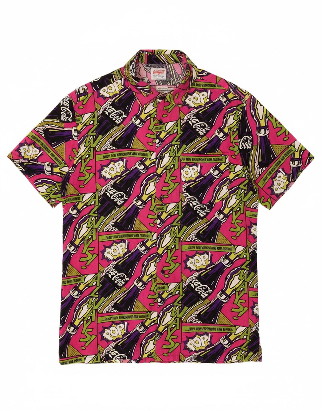 BERSHKA Mens Graphic Short Sleeve Shirt Medium Multicoloured Viscose