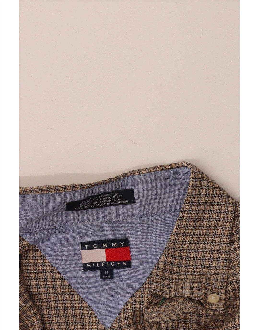 Tommy Hilfiger Mens Shirt Medium Brown Check Cotton