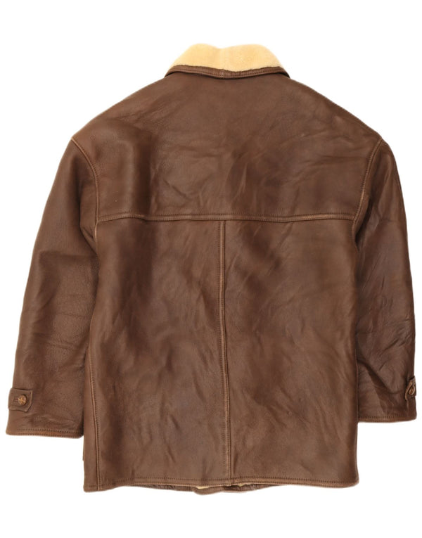 Mabrun Mens Shearling Jacket IT 54 2XL Brown Leather