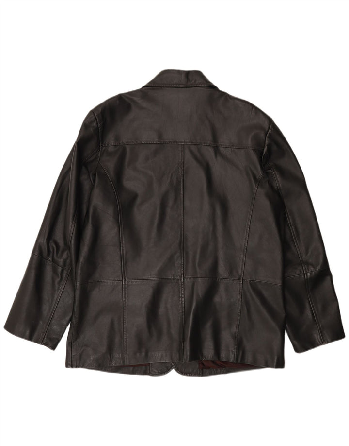 CAPELLE Mens 4 Button Leather Blazer Jacket UK 44 2XL Black Leather