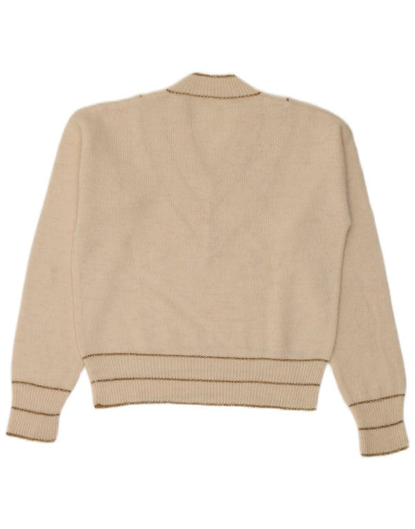 Vintage Womens V-Neck Jumper Sweater UK 10 Small Off White Striped