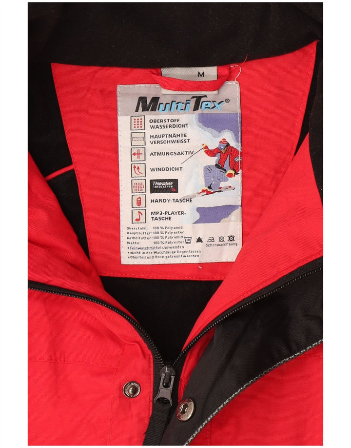 VINTAGE Mens Hooded Ski Jacket UK 38 Medium Red Colourblock Polyamide