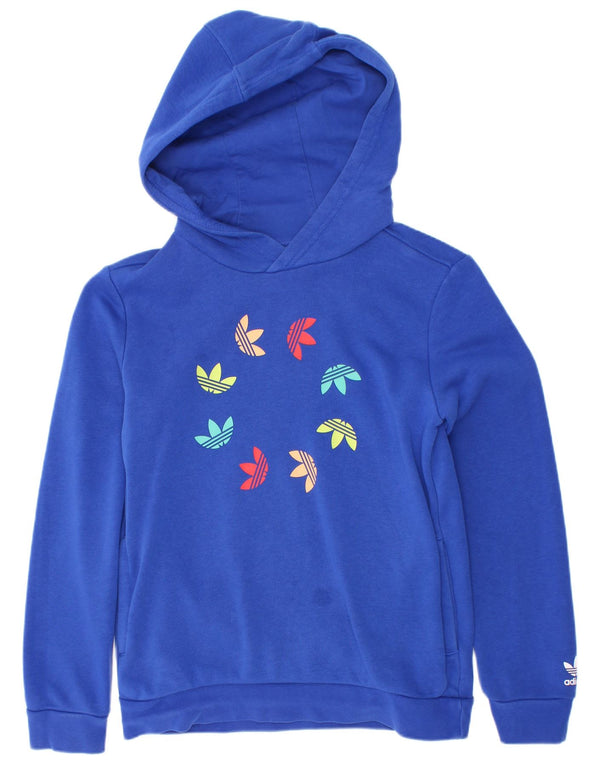 Adidas Boys Graphic Hoodie Jumper 9-10 Years Blue Cotton