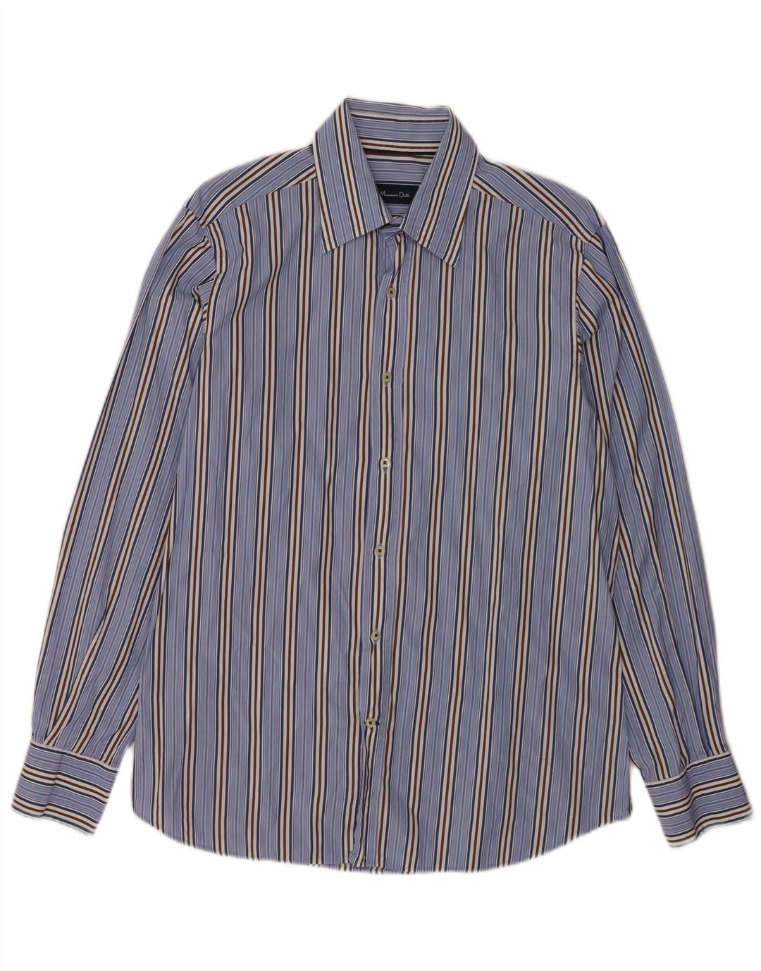 Massimo Dutti Mens Shirt Large Blue Striped Cotton