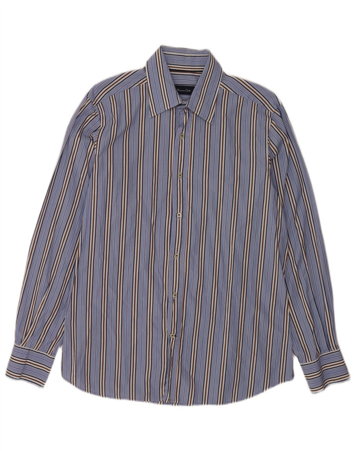 Massimo Dutti Mens Shirt Large Blue Striped Cotton