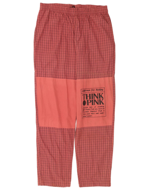 Think Pink Mens Graphic Straight Chino Trousers Large W34 L33 Pink Check