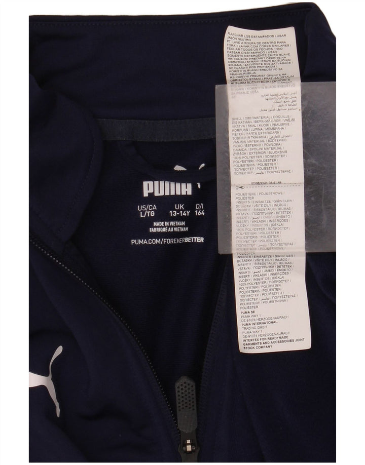 PUMA Boys Zip Neck Top Long Sleeve 13-14 Years Navy Blue Polyester