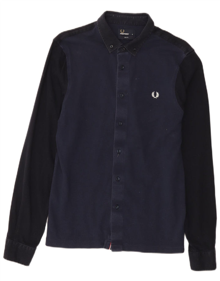 Fred Perry Mens Slim Fit Shirt Medium Navy Blue Cotton