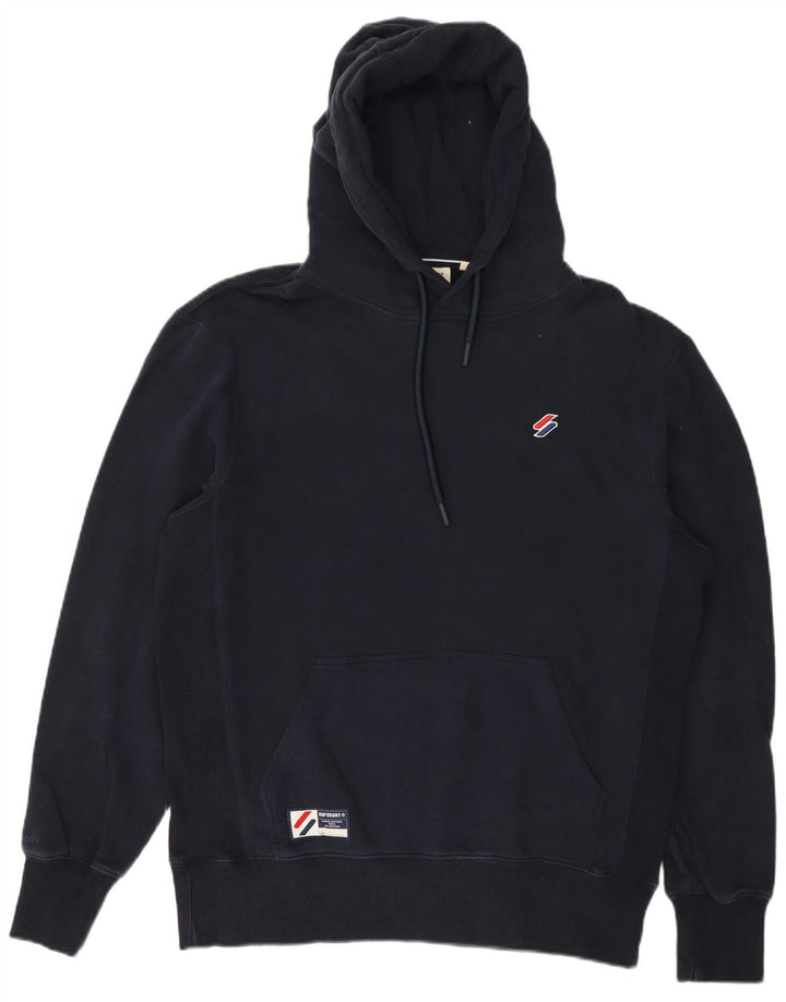 SUPERDRY Mens Hoodie Jumper Large Navy Blue Cotton