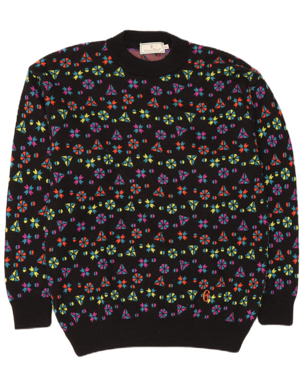Conte of Florence Mens Crew Neck Jumper Sweater Large Black Geometric Wool