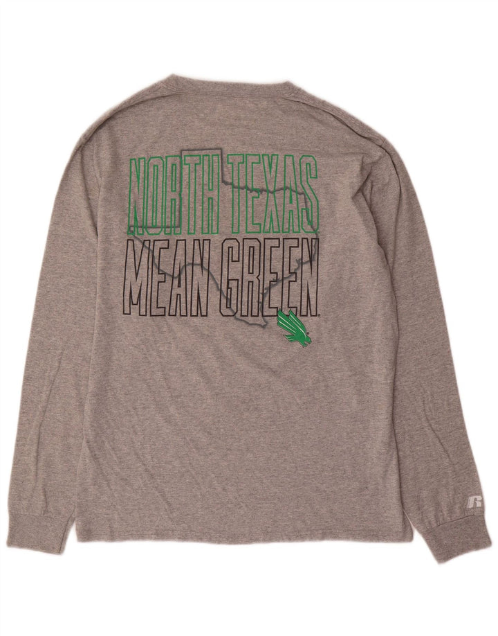 Russell Athletic Mens Graphic Top Long Sleeve UK 38/40 Medium Grey Cotton