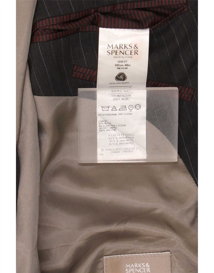 Marks & Spencer Mens 2 Button Blazer Jacket UK 40 Medium Grey Pinstripe