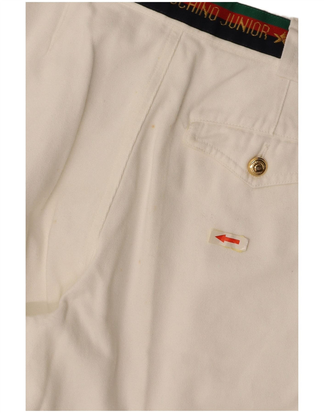 MOSCHINO Boys Graphic Pegged Suit Trousers 9-10 Years W24 L25 White Cotton