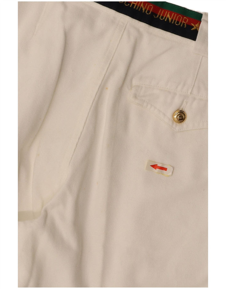 MOSCHINO Boys Graphic Pegged Suit Trousers 9-10 Years W24 L25 White Cotton