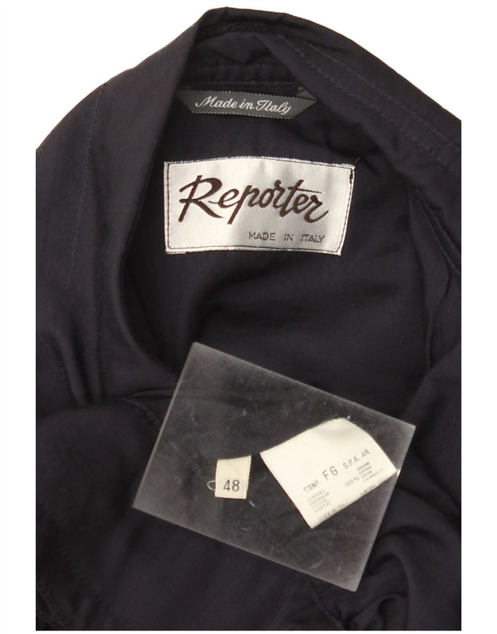 REPORTER Mens Military Bomber Jacket IT 48 Medium Navy Blue Cotton