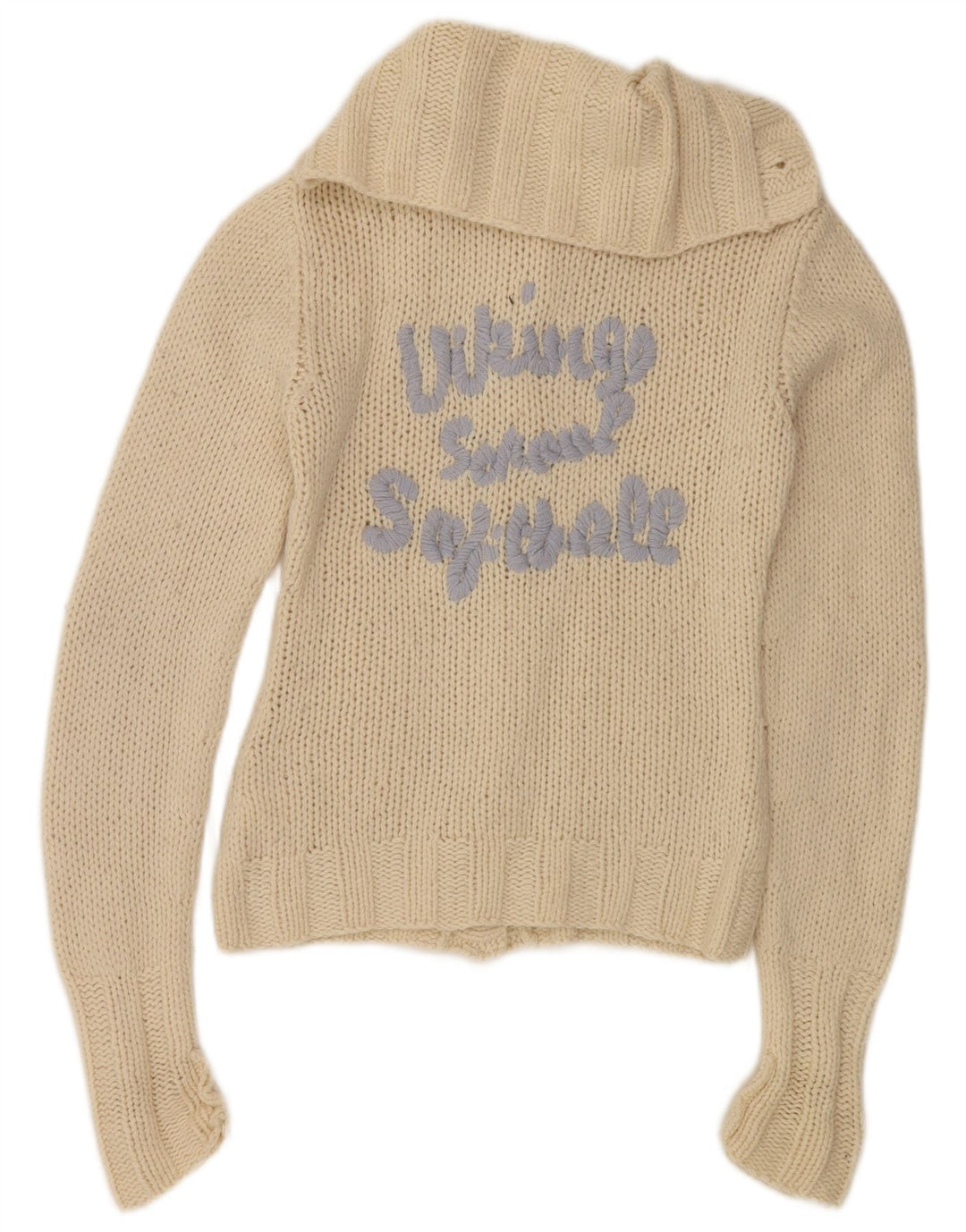 Replay Womens Graphic Cardigan Sweater UK 10 Small Off White Wool