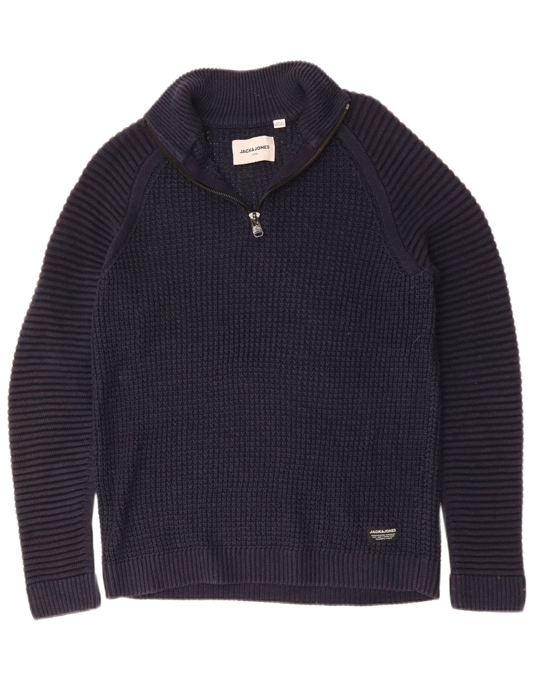 JACK & JONES Mens Zip Neck Jumper Sweater Large Navy Blue Cotton