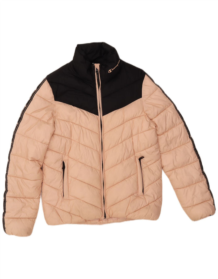 Champion Womens Padded Jacket UK 14 Medium Pink Colourblock Polyamide