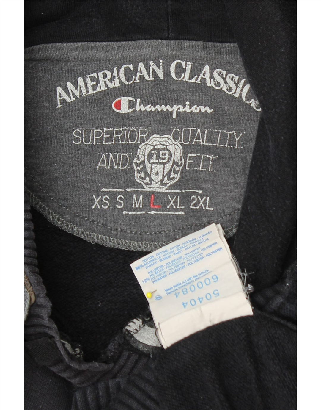 CHAMPION Mens Graphic Hoodie Jumper Large Black Cotton