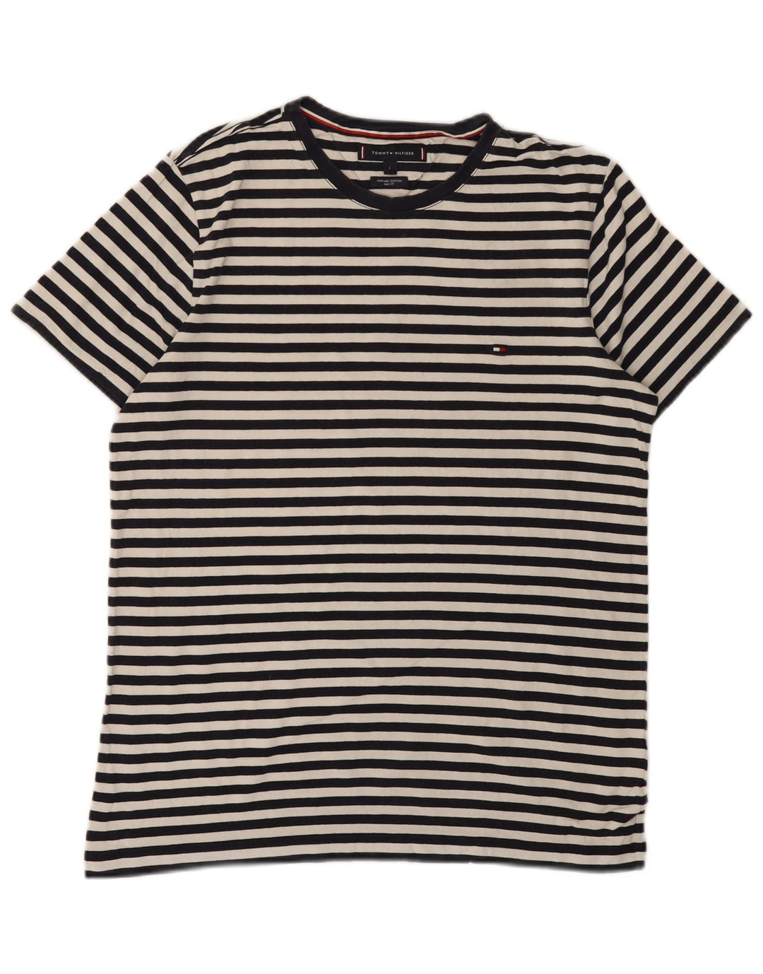 TOMMY HILFIGER Womens Slim Fit T-Shirt Top UK 14 Large Black Striped