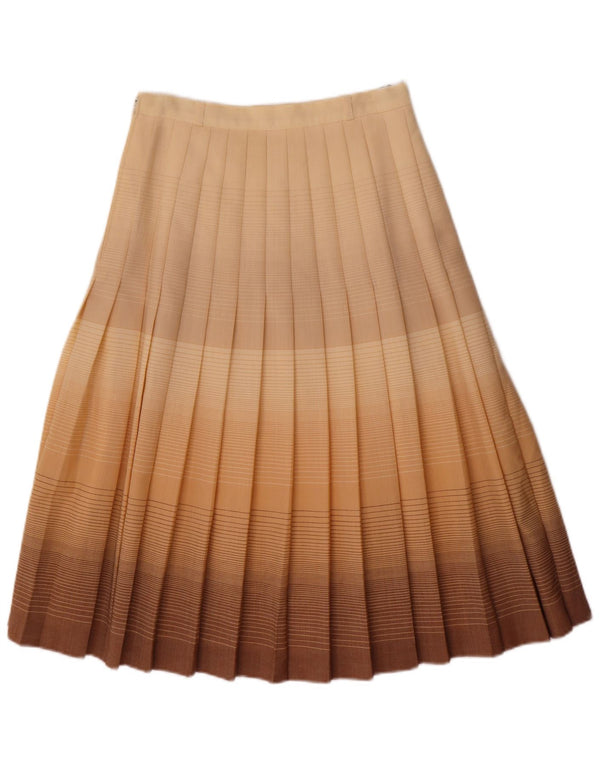 Vintage Womens Knife Pleated Skirt W26 Small Beige Striped Polyester