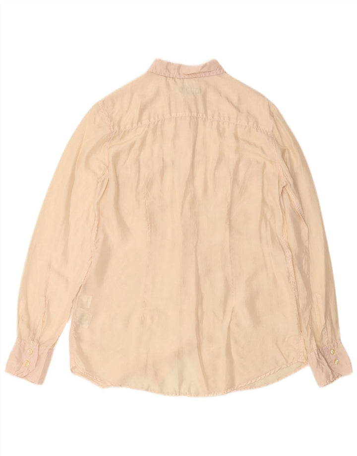 FRED PERRY Womens Shirt Blouse UK 14 Large Beige Silk