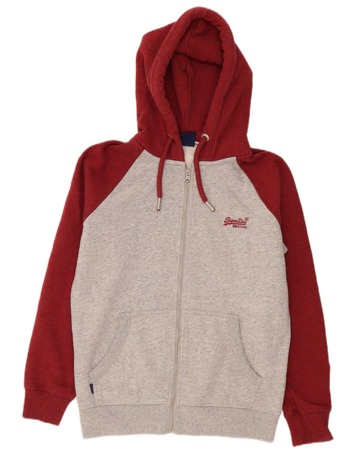 Superdry Mens Zip Hoodie Sweater Medium Grey Colourblock Cotton