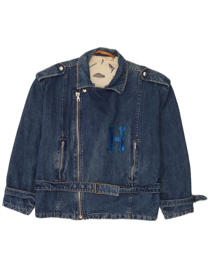 Vintage Mens Denim Biker Jacket UK 40 Large Blue
