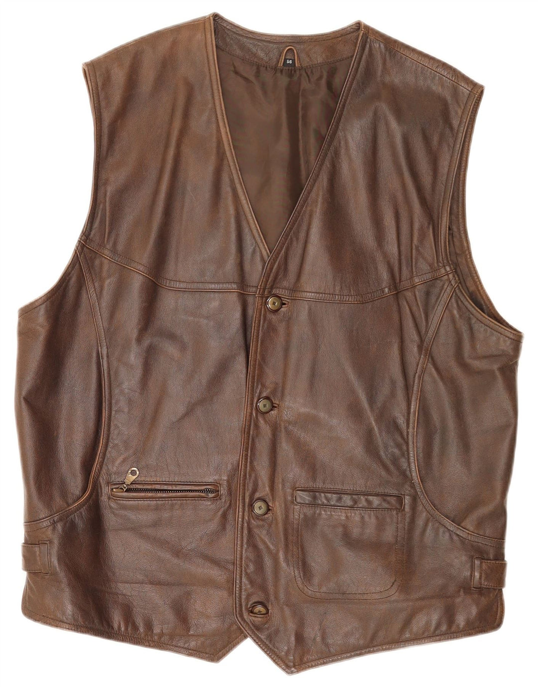 Vintage Mens Leather Gilet IT 56 3XL Brown