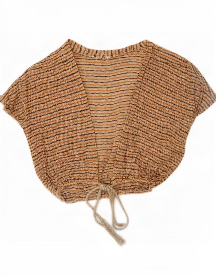 Vintage Womens Crop Cardigan Top EU 40 Medium Beige Striped